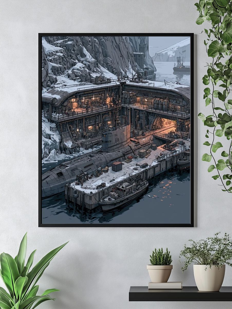 Arctic Submarine Base Illustration Poster. — room view 4