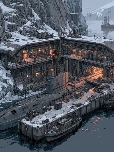 Arctic Submarine Base Illustration Poster.