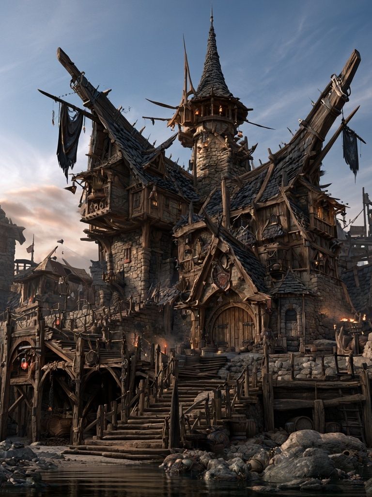 Fantasy Fortress Village Poster. poster — illustration art