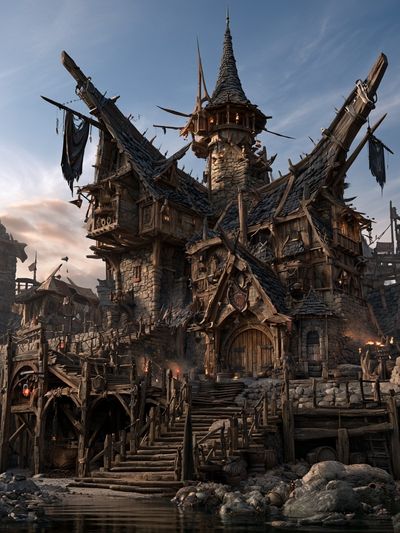 Fantasy Fortress Village Poster. poster