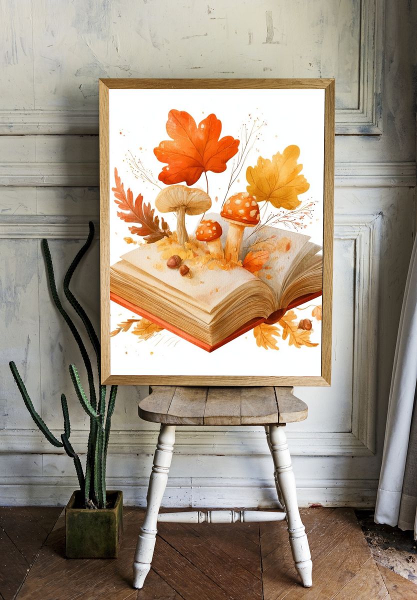 Autumn Book Garden Illustration Poster. — room view 1