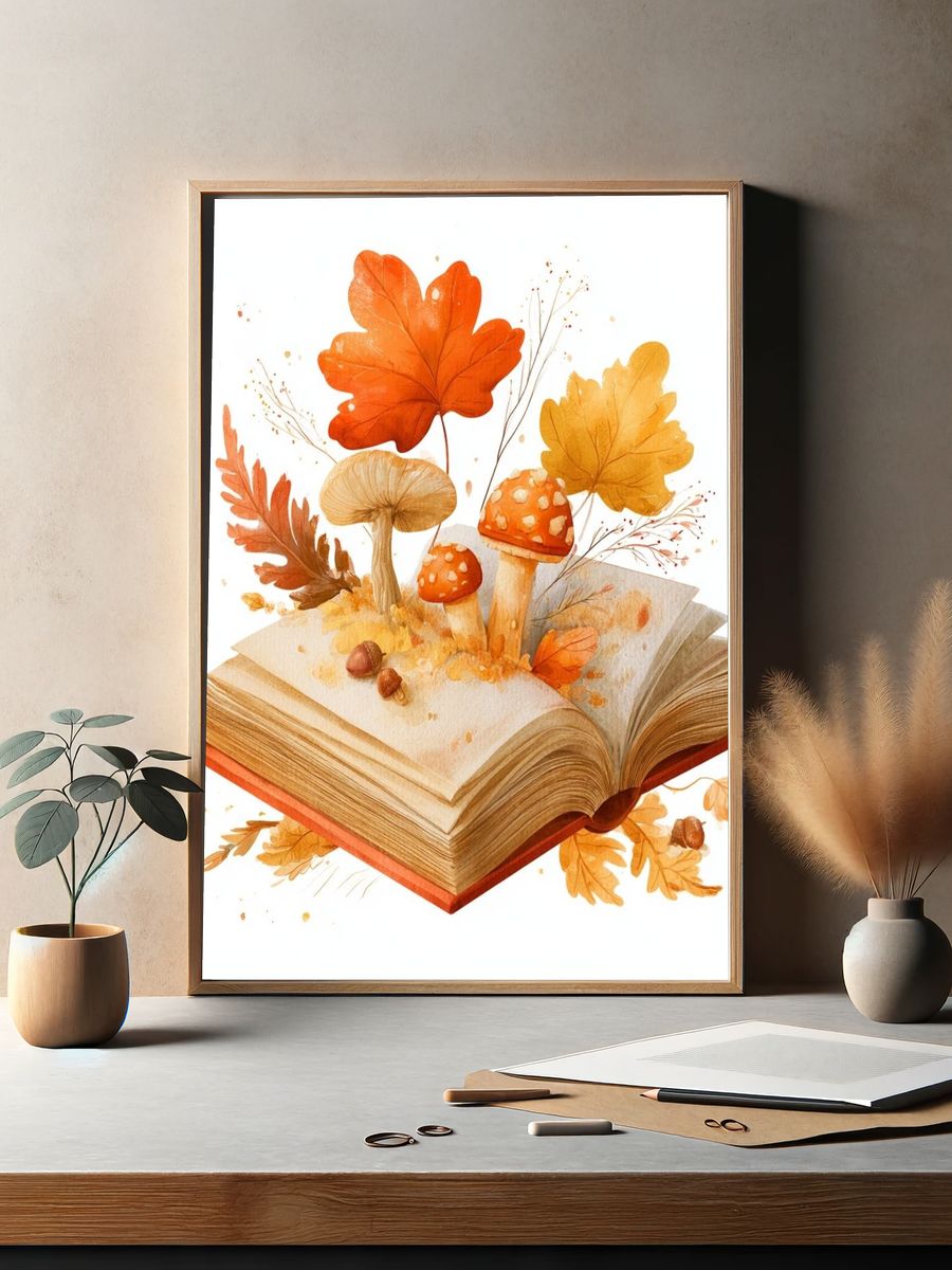 Autumn Book Garden Illustration Poster. — room view 2