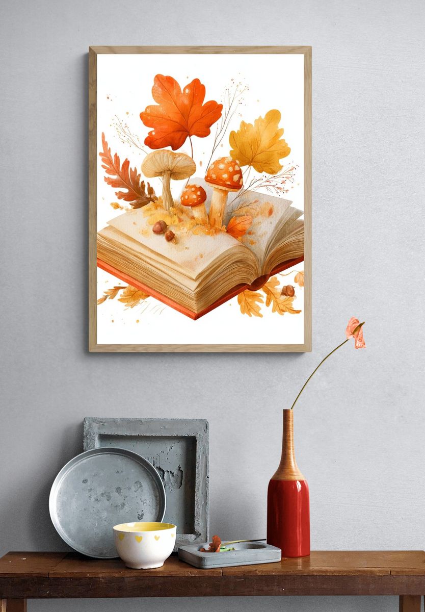 Autumn Book Garden Illustration Poster. — room view 3
