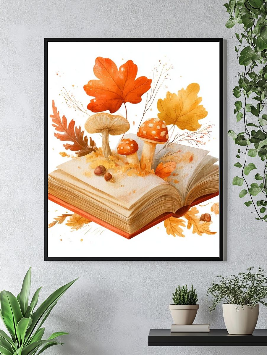 Autumn Book Garden Illustration Poster. — room view 4