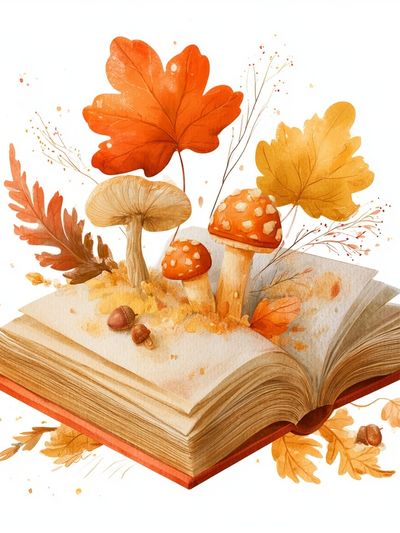 Autumn Book Garden Illustration Poster.