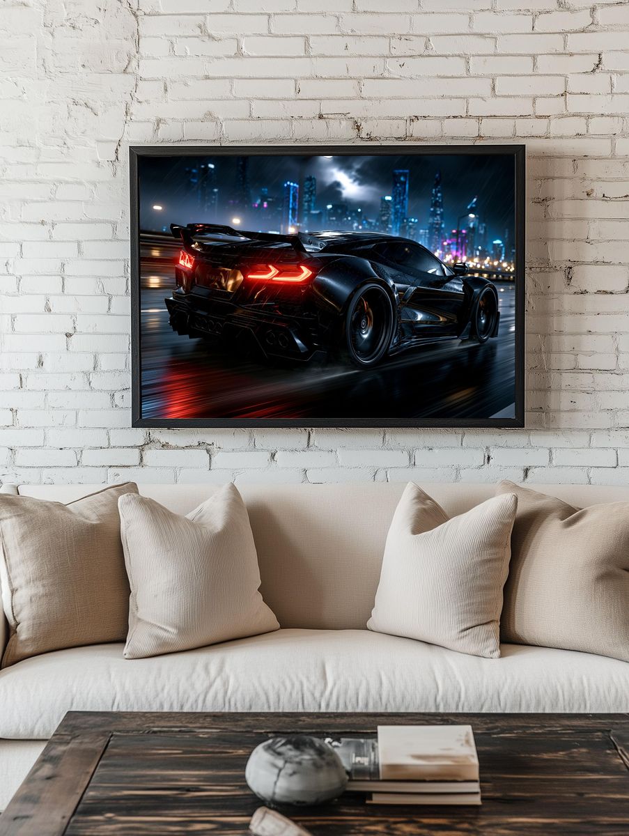 Neon Supercar Night Drive Poster. room preview