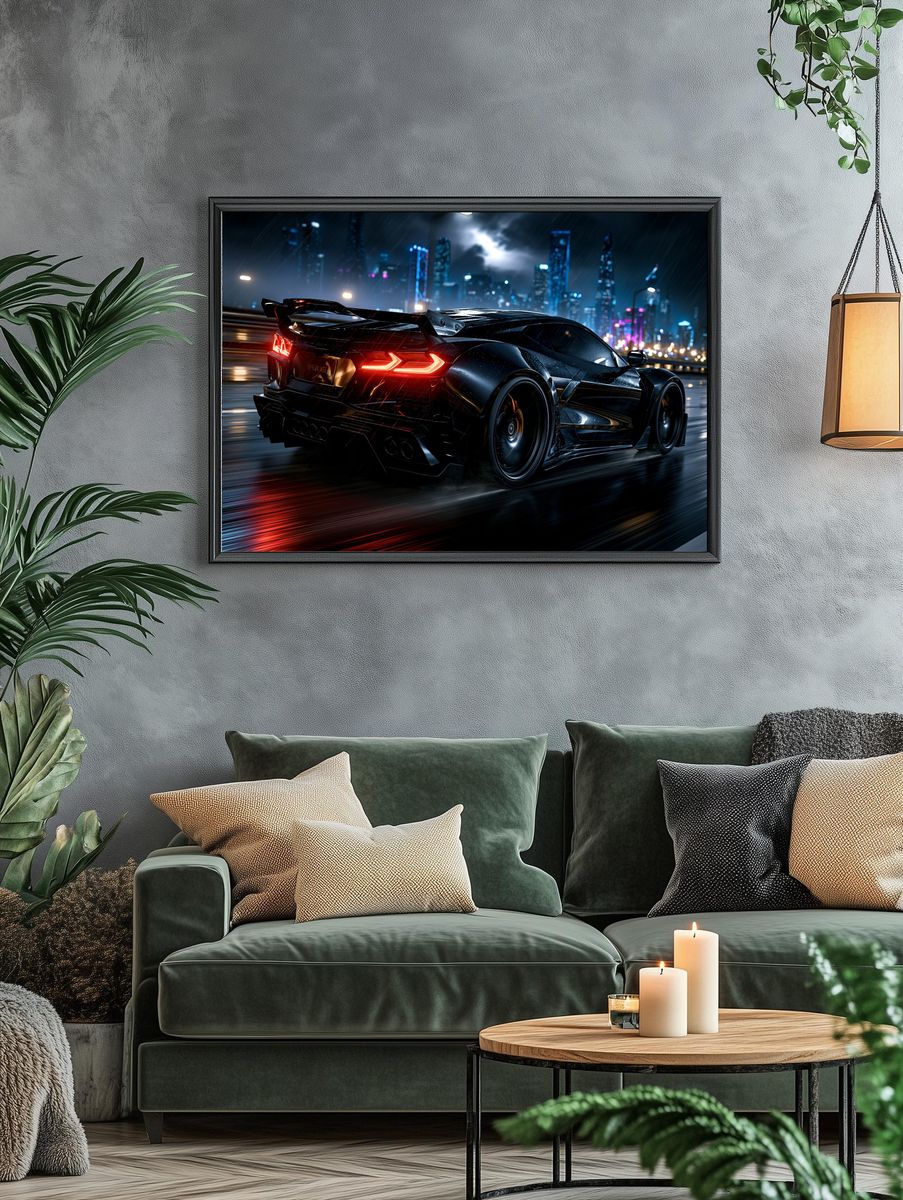 Neon Supercar Night Drive Poster. — room view 4