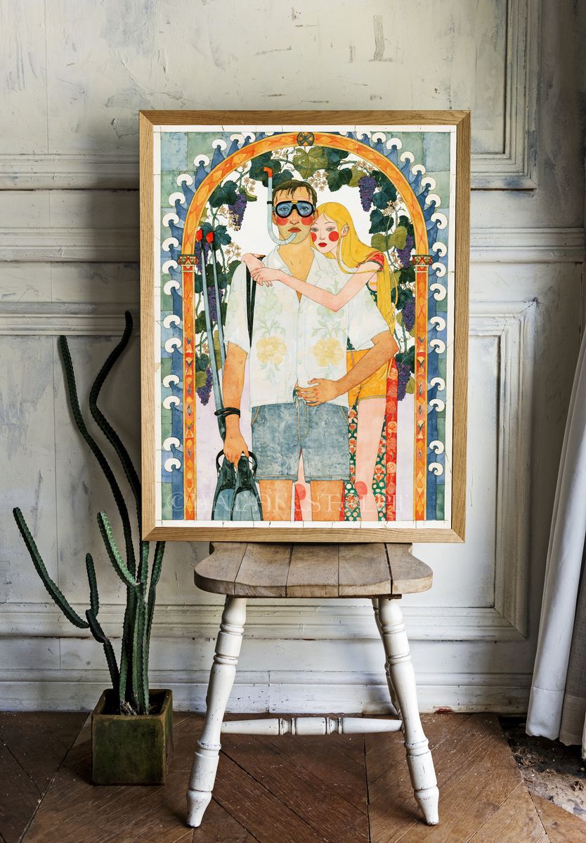 Art Nouveau Couple Illustration Poster. room preview