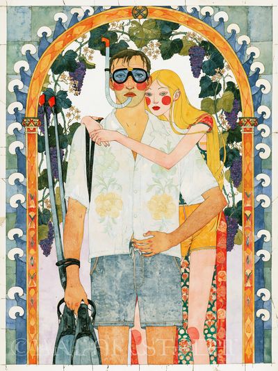 Art Nouveau Couple Illustration Poster.