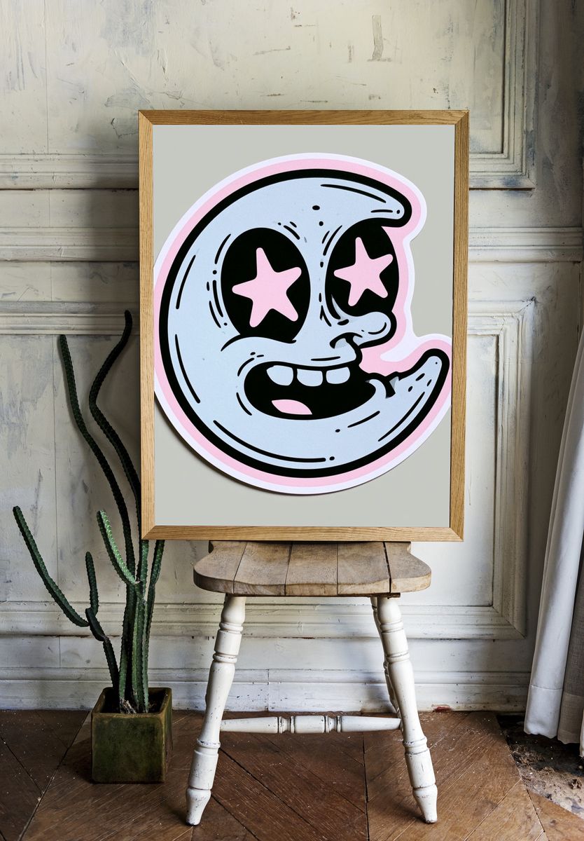 Cute Moon Face Cartoon Poster. room preview