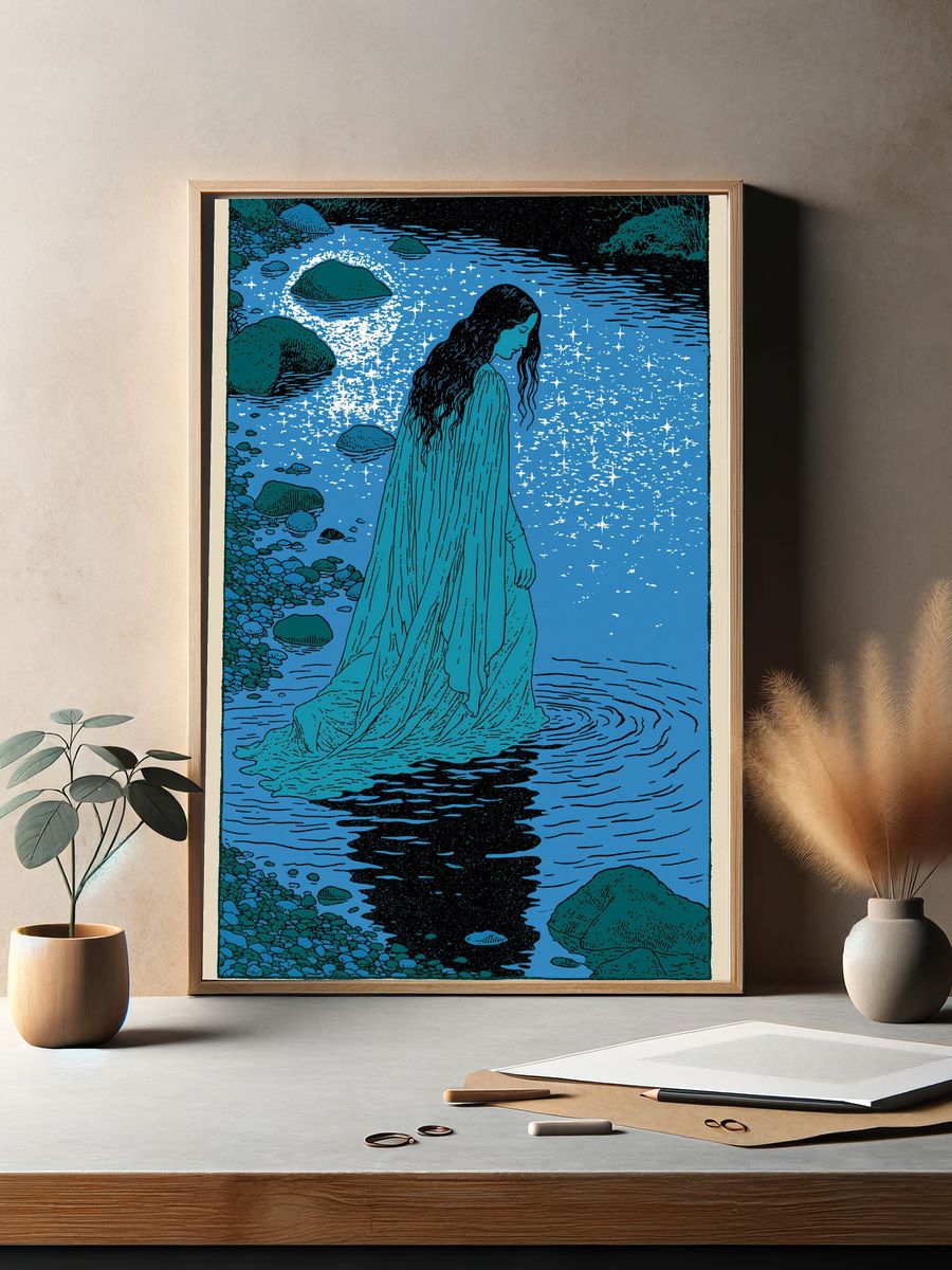 Mystic River Woman Illustration Poster. — room view 2