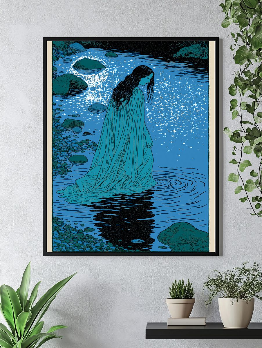Mystic River Woman Illustration Poster. — room view 4