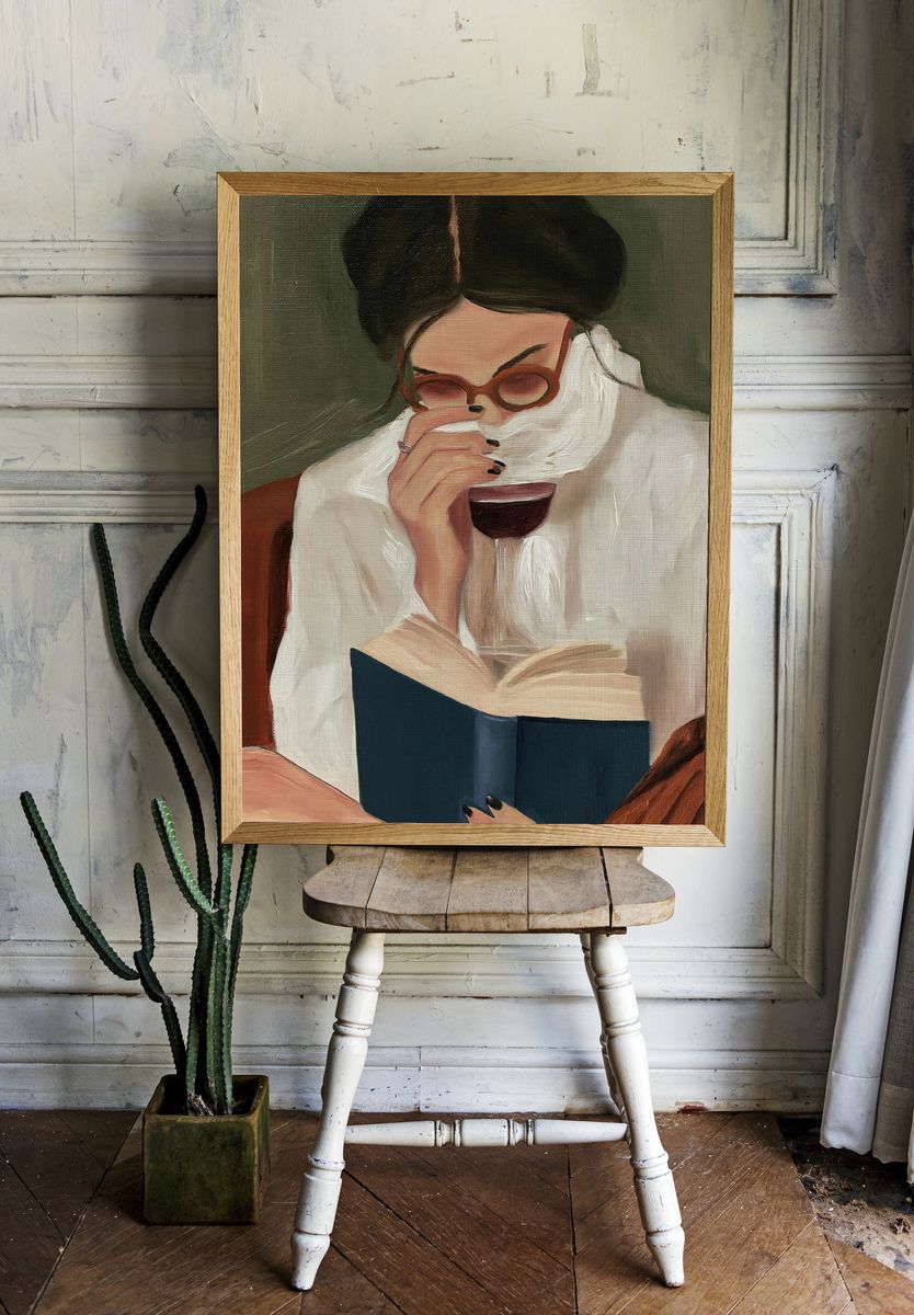 Reading Woman Portrait Print. room preview