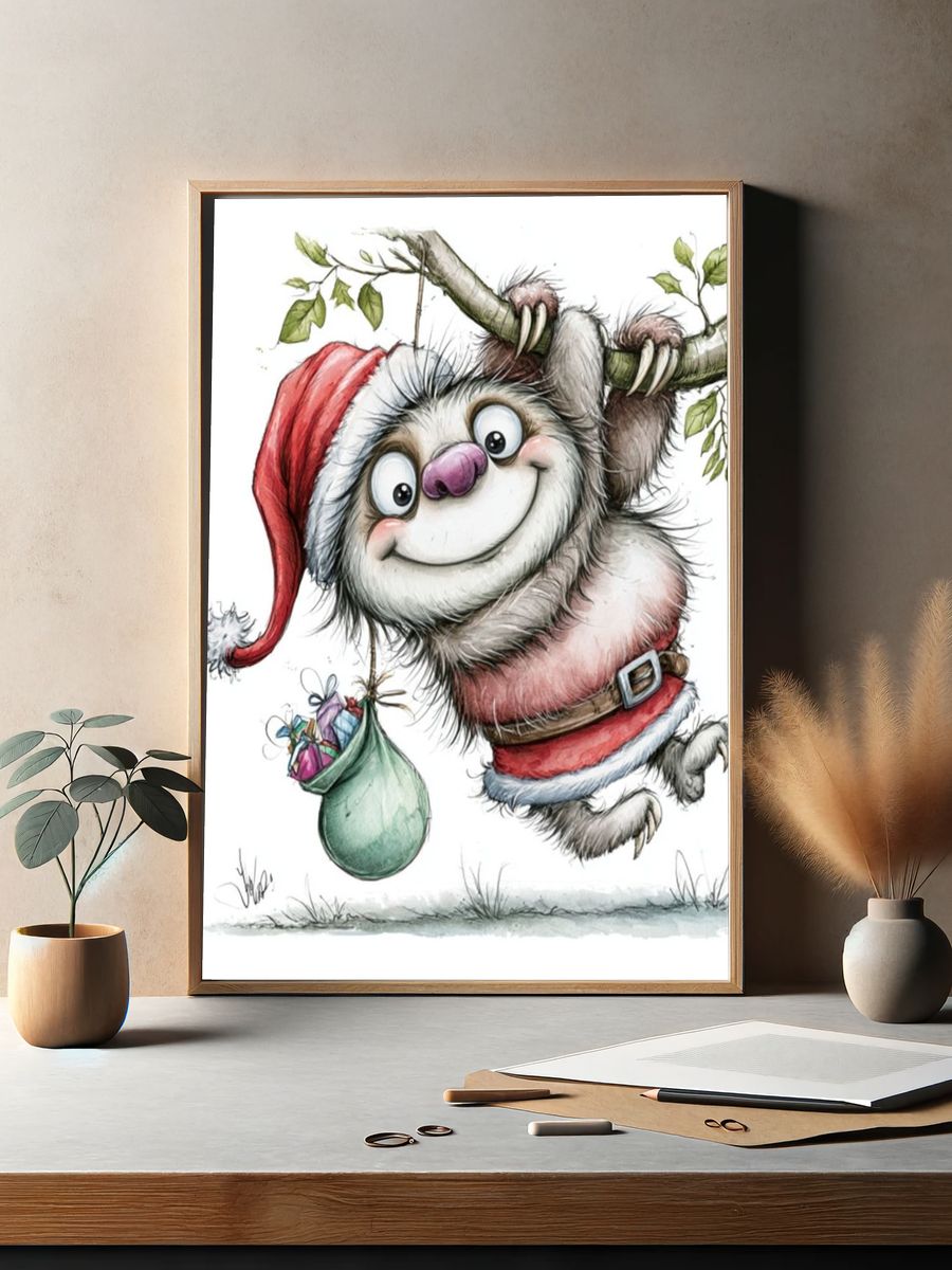 Christmas Sloth Illustration Poster. — room view 2