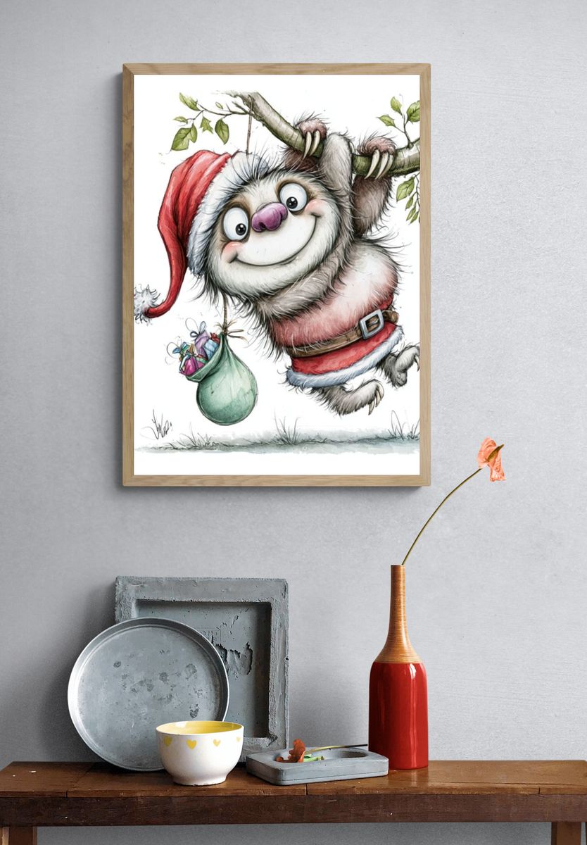 Christmas Sloth Illustration Poster. — room view 3
