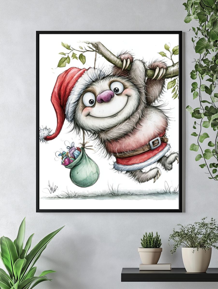 Christmas Sloth Illustration Poster. — room view 4