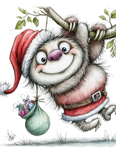 Christmas Sloth Illustration Poster.