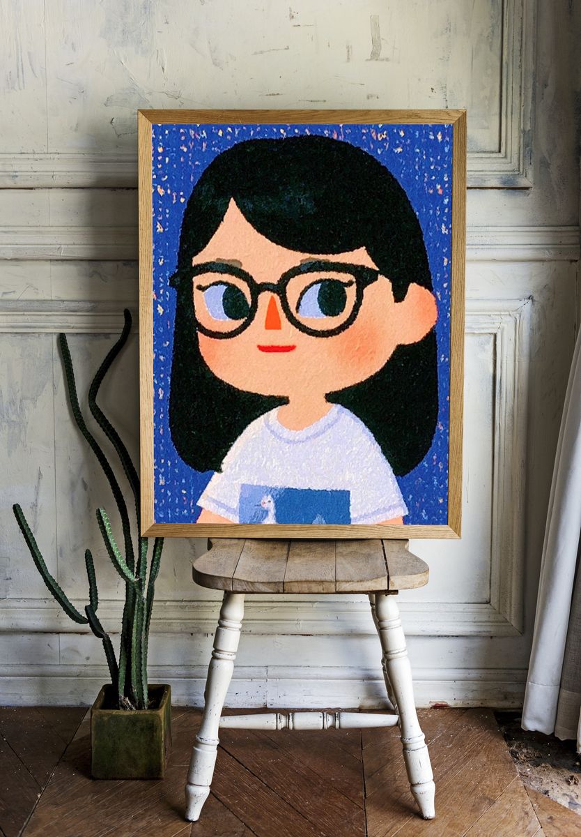 Girl with Glasses Illustration Poster. room preview