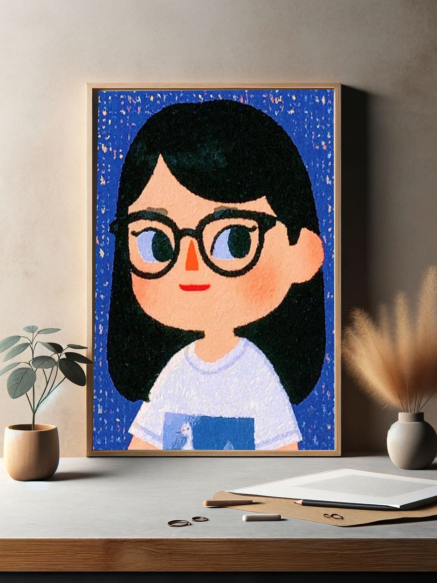 Girl with Glasses Illustration Poster. — room view 2