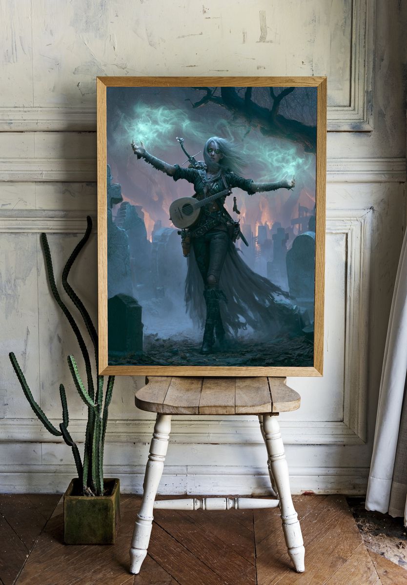 Necromancer Bard Fantasy Print. room preview