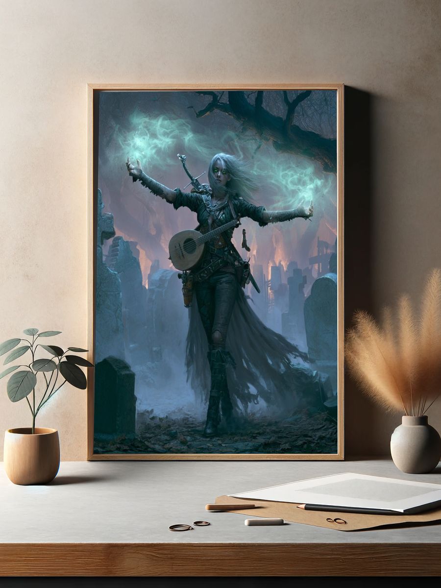 Necromancer Bard Fantasy Print. — room view 2