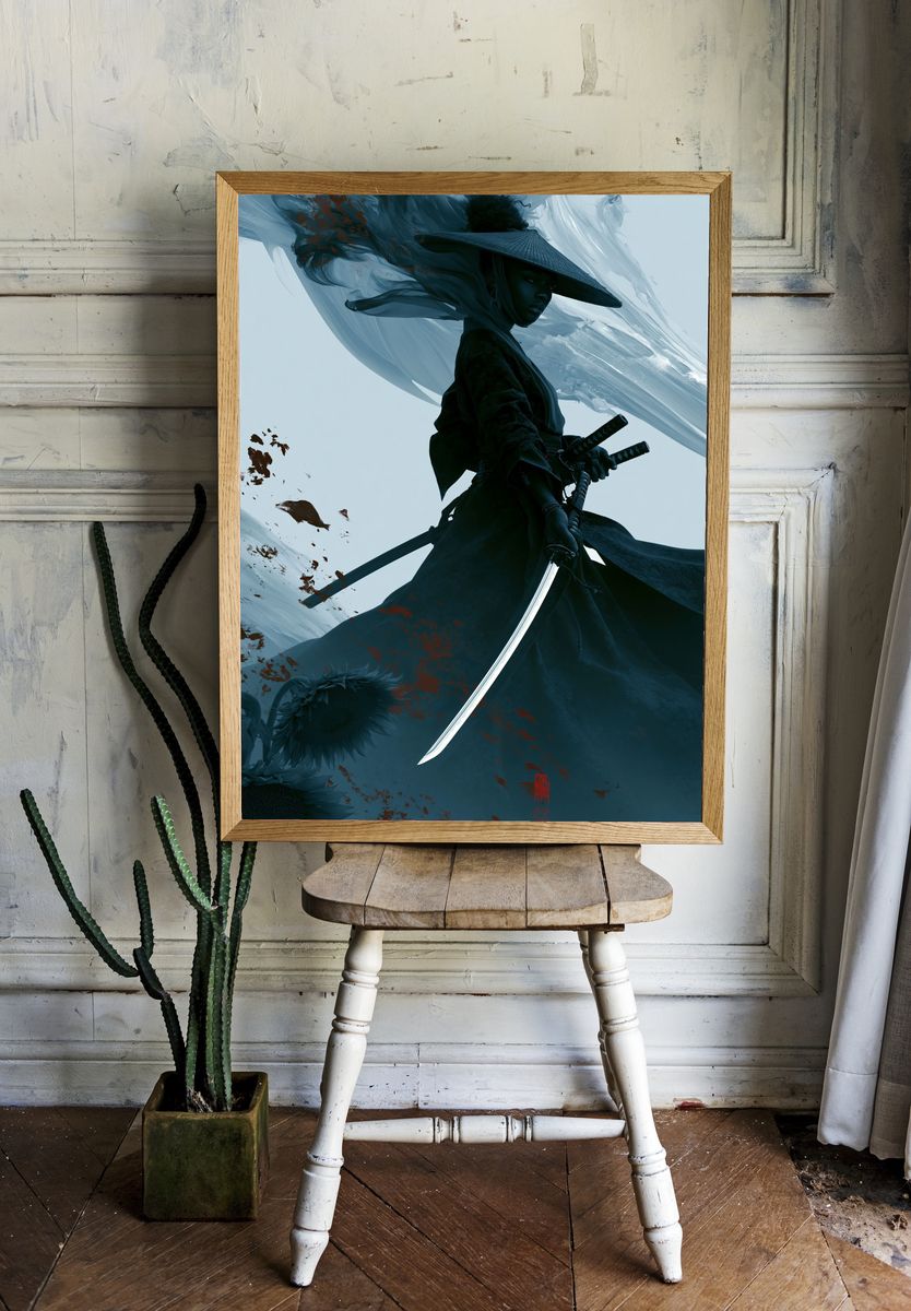 Samurai Warrior Digital Art Poster. room preview