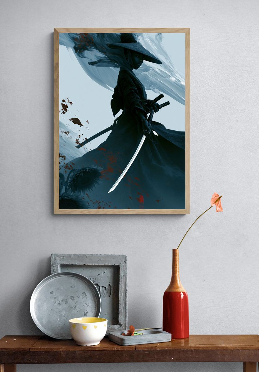 Samurai Warrior Digital Art Poster. — room view 3