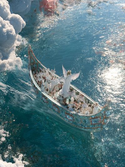 Celestial Boat Voyage Illustration Print. poster