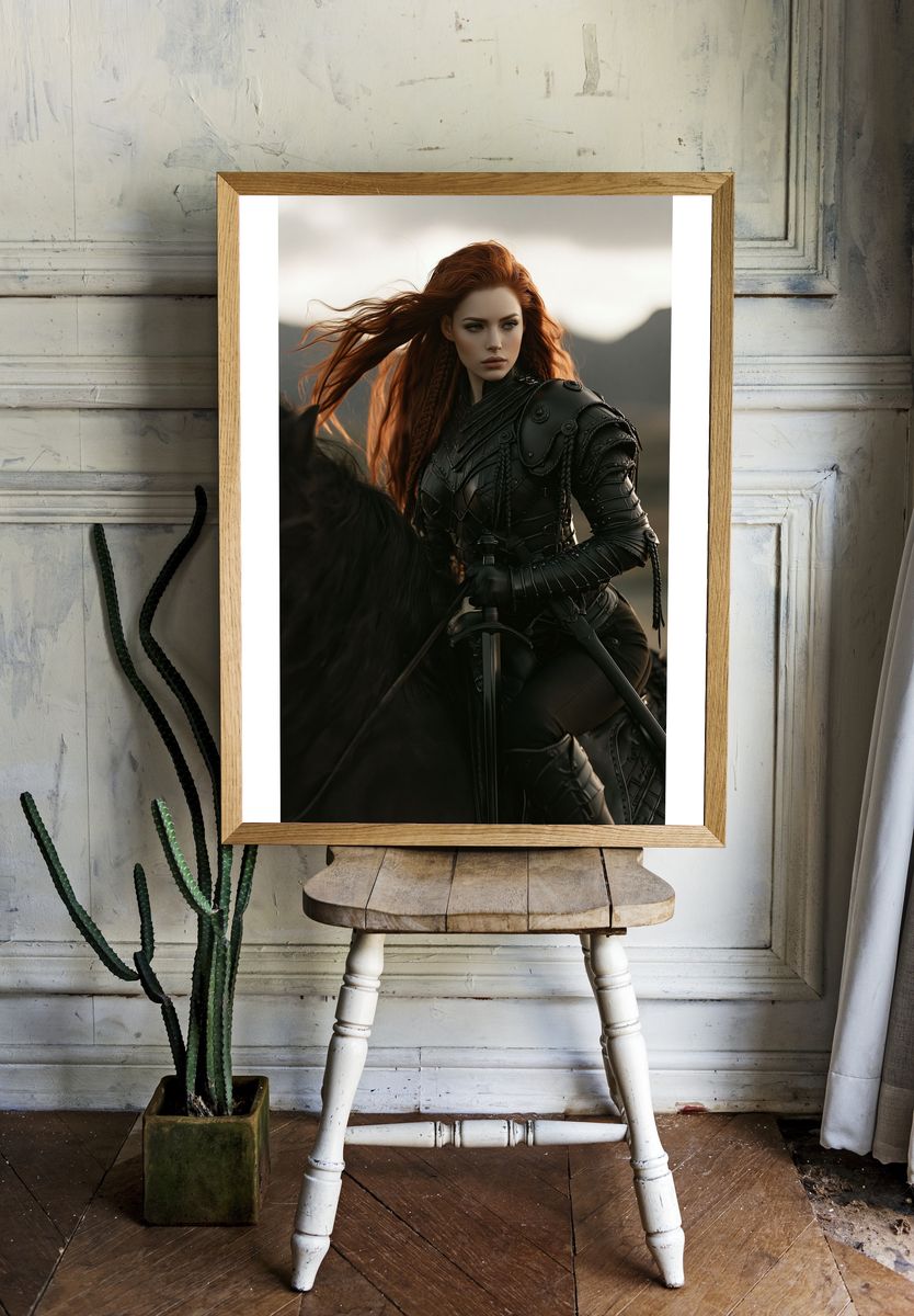 Red-Haired Warrior Portrait Print. room preview