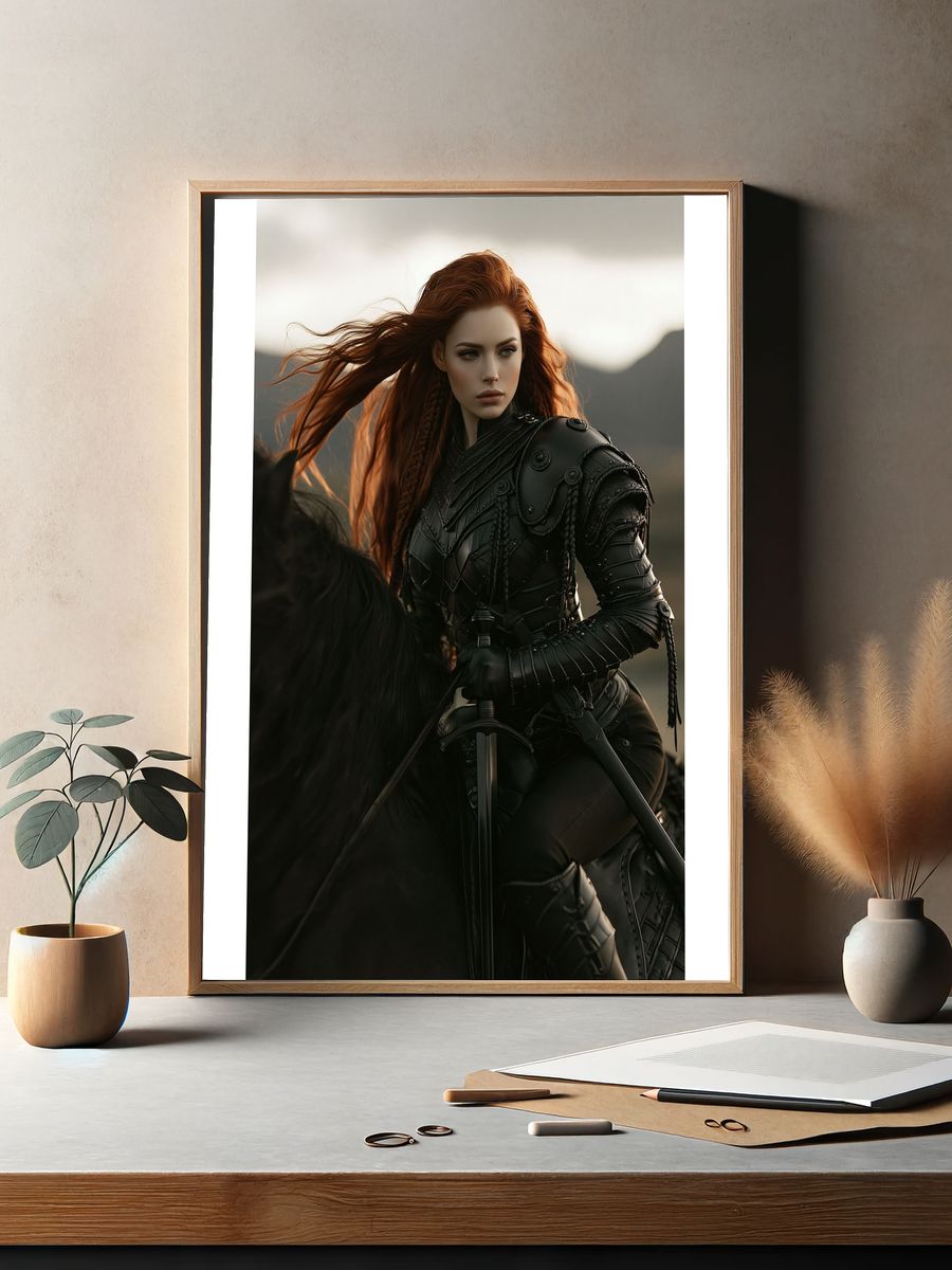 Red-Haired Warrior Portrait Print. — room view 2