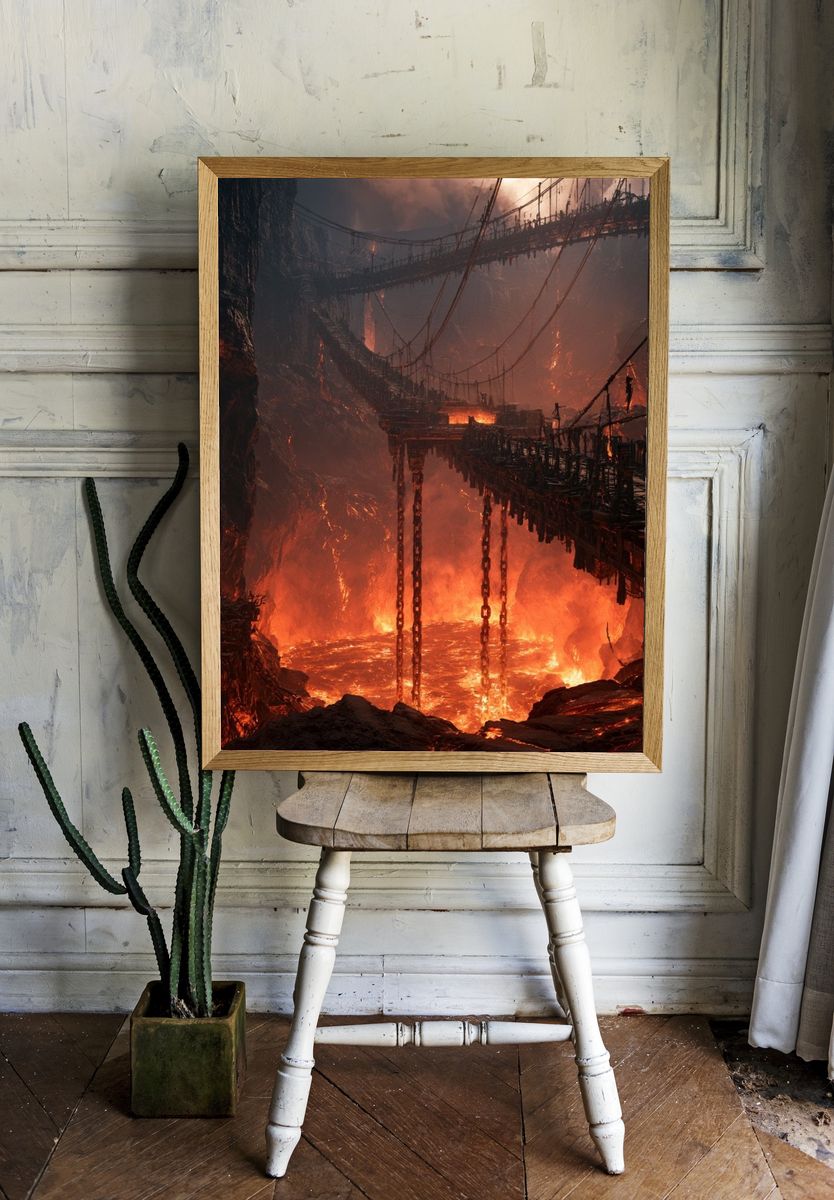 Lava Bridge Inferno Illustration Poster. room preview