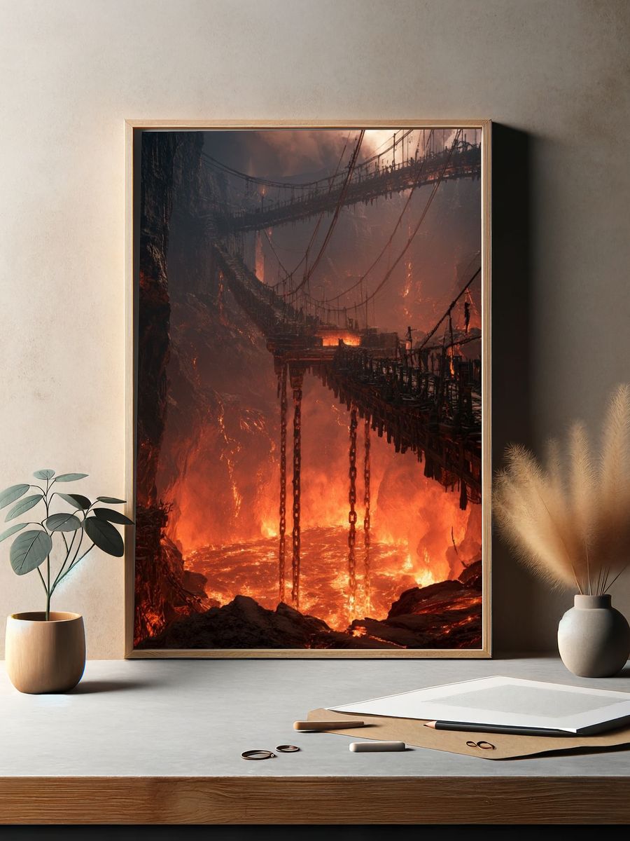 Lava Bridge Inferno Illustration Poster. — room view 2