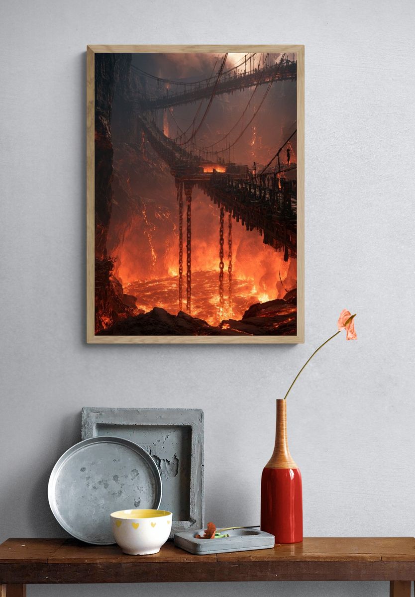 Lava Bridge Inferno Illustration Poster. — room view 3