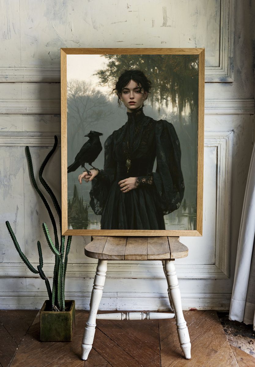 Gothic Raven Portrait Print. room preview