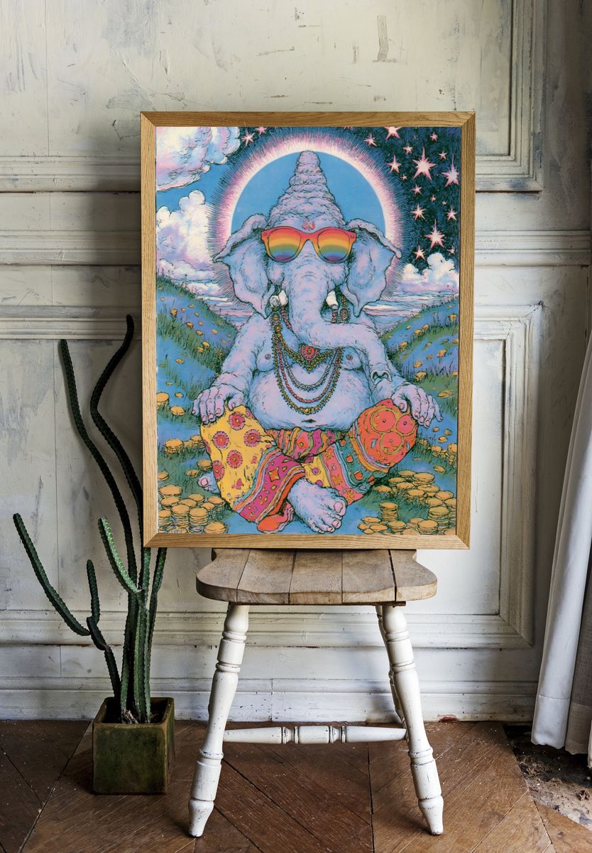 Psychedelic Ganesha Illustration Poster. — room view 1