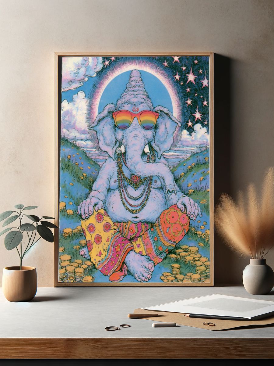 Psychedelic Ganesha Illustration Poster. — room view 2