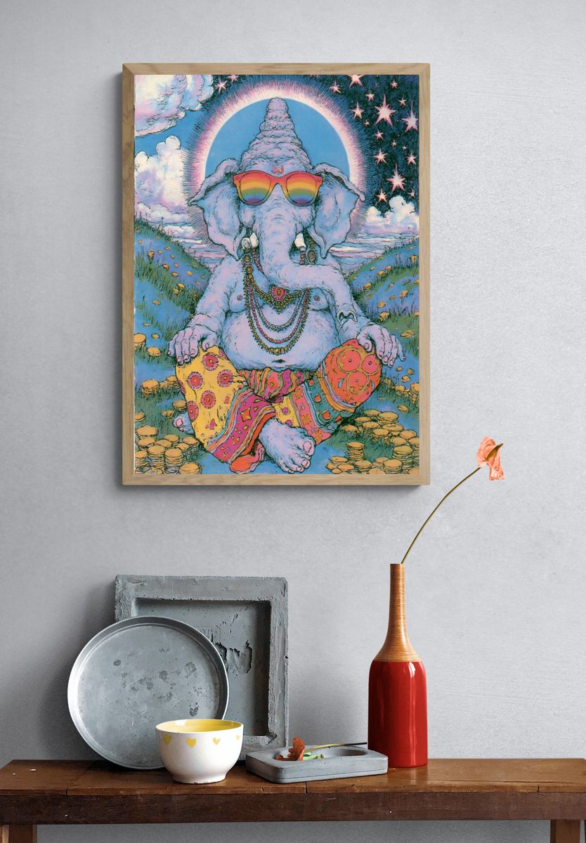 Psychedelic Ganesha Illustration Poster. — room view 3
