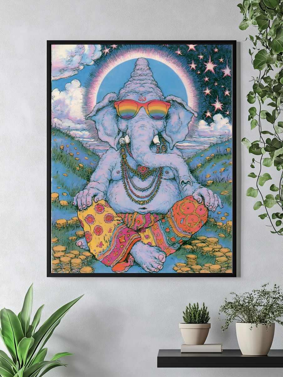 Psychedelic Ganesha Illustration Poster. — room view 4