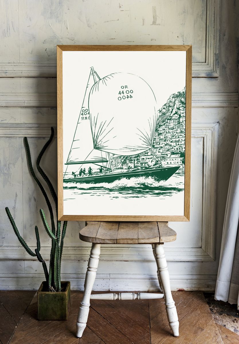 Sailing Yacht Coastal Sketch Poster. room preview