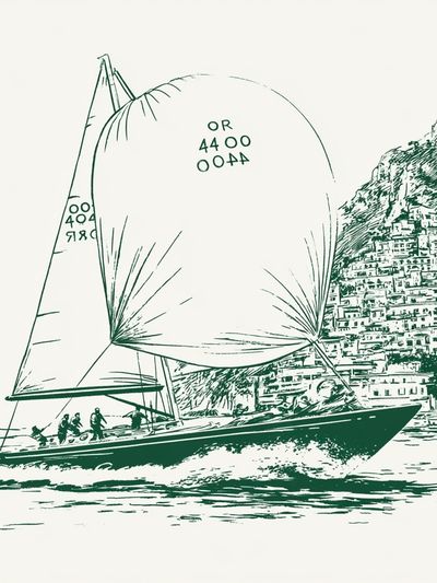 Sailing Yacht Coastal Sketch Poster.