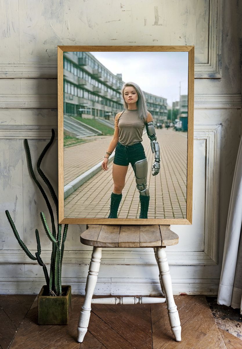 Cyberpunk Woman Street Portrait Poster. room preview