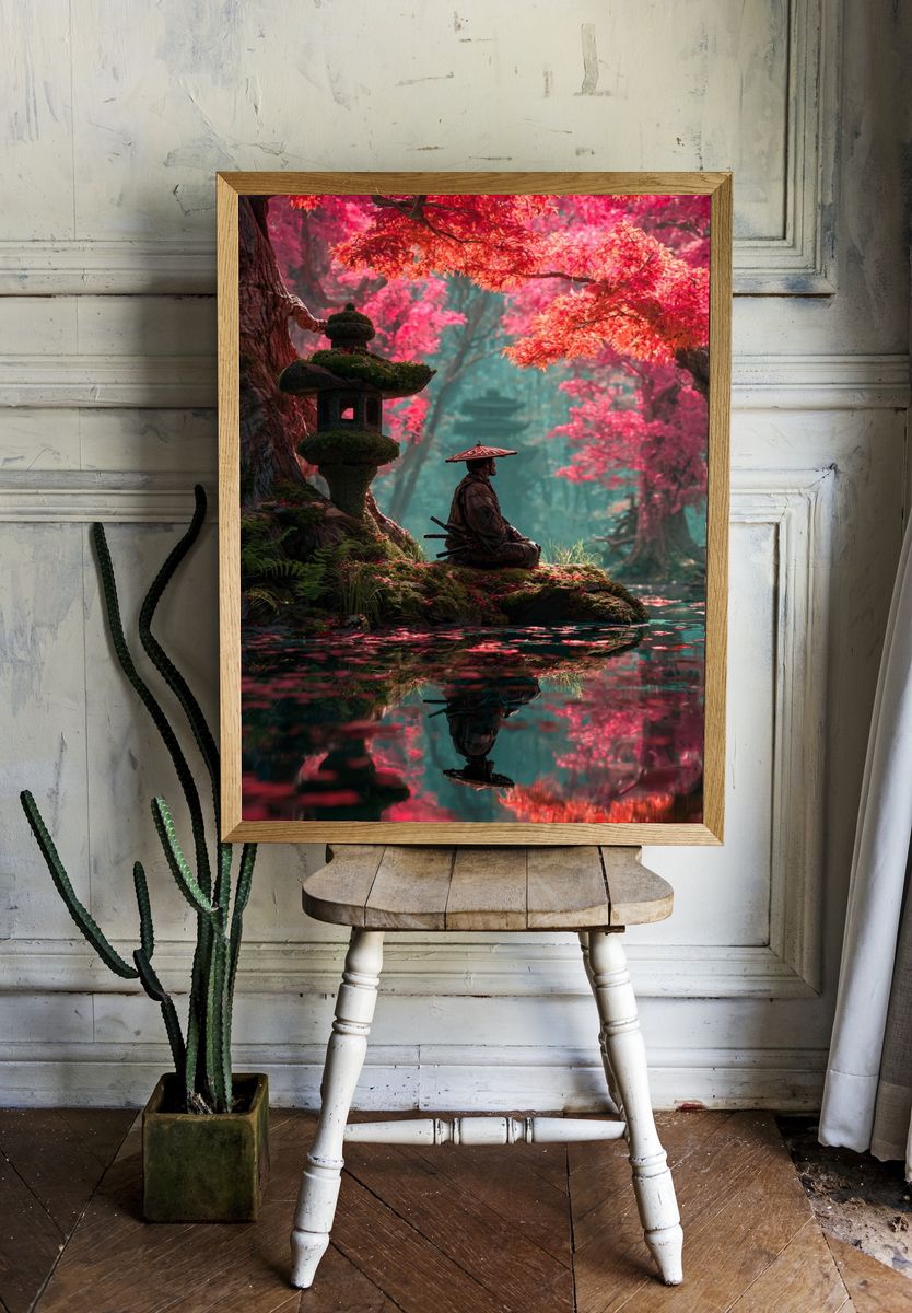 Samurai Garden Reflection Poster. room preview