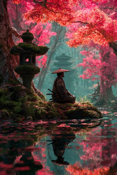 Samurai Garden Reflection Poster. poster