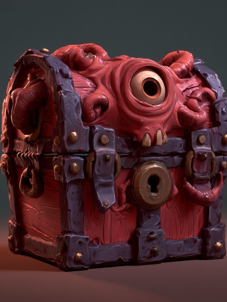Surreal Monster Treasure Chest Print. poster — illustration art