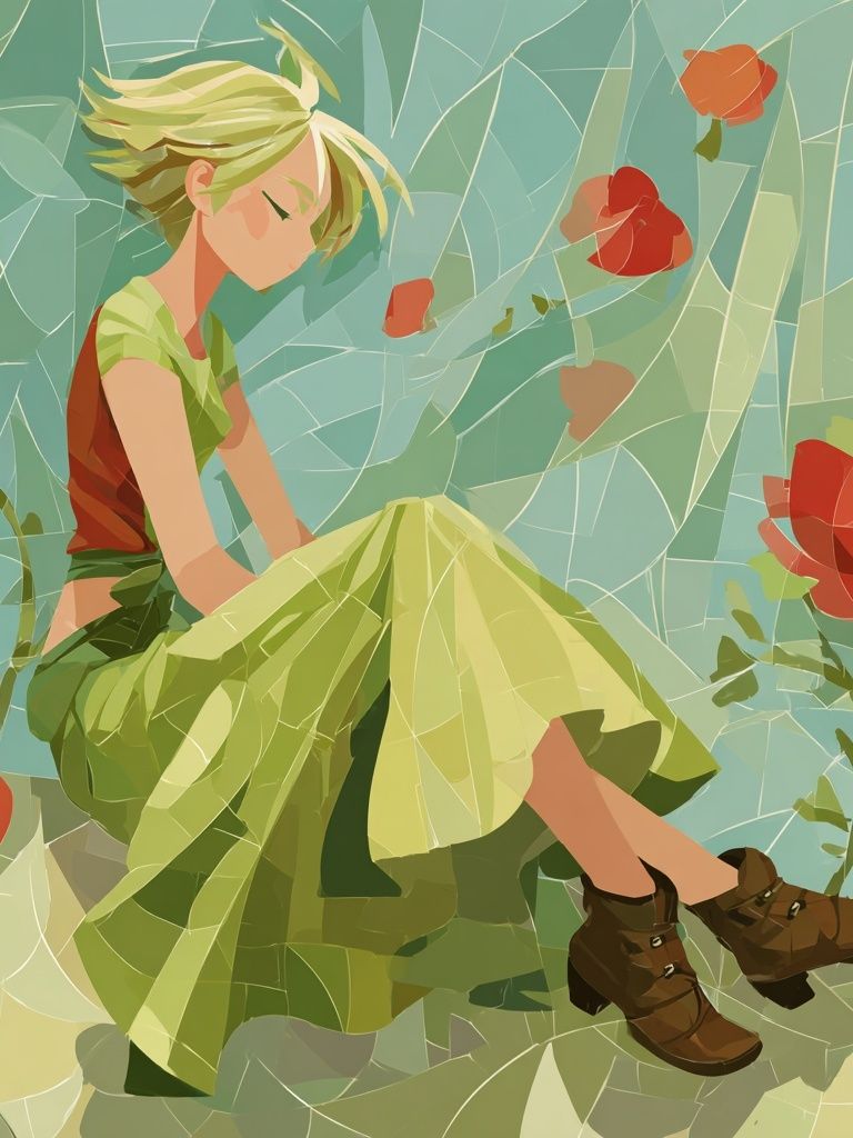 Dreamy Girl in Flowers Illustration Poster. poster detail
