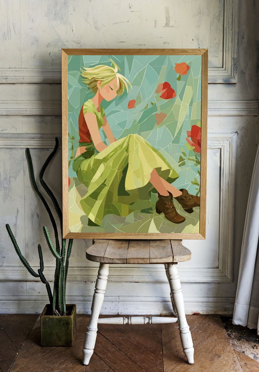 Dreamy Girl in Flowers Illustration Poster. room preview