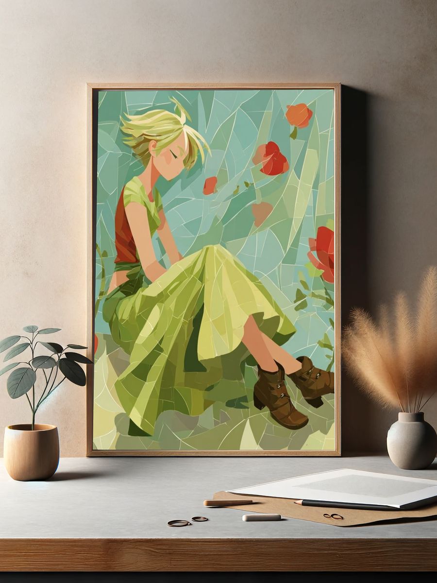 Dreamy Girl in Flowers Illustration Poster. — room view 2