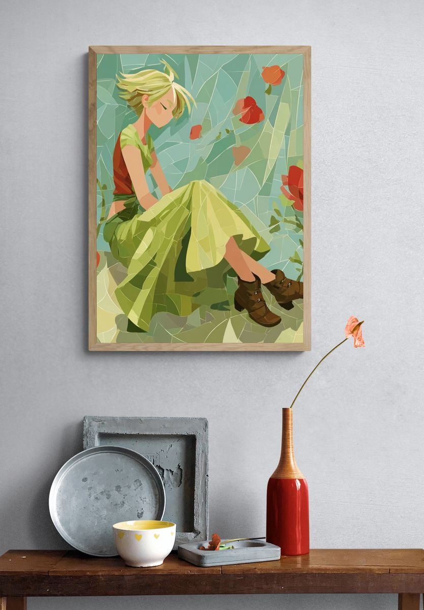 Dreamy Girl in Flowers Illustration Poster. — room view 3