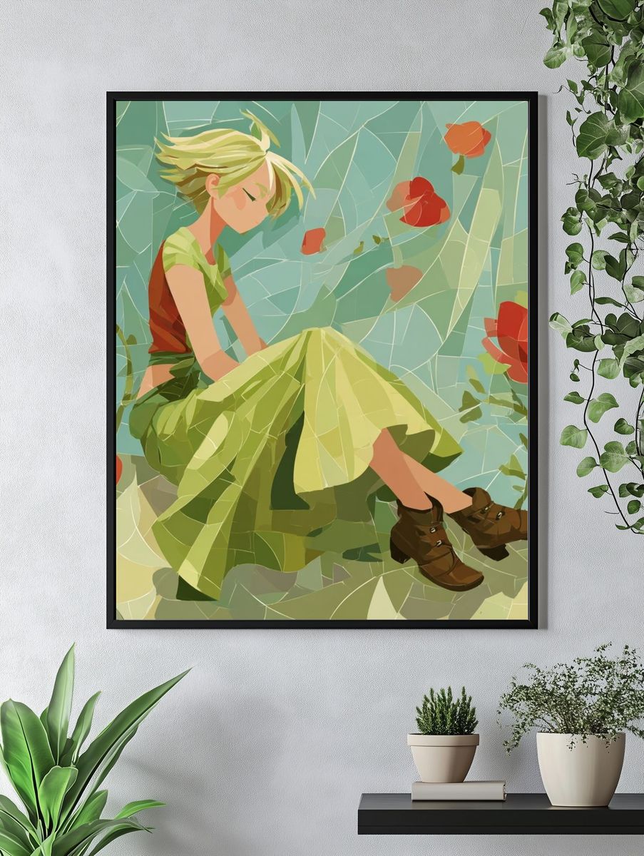 Dreamy Girl in Flowers Illustration Poster. — room view 4