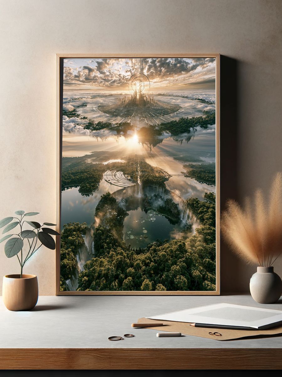 Floating Futuristic Cityscape Poster. — room view 2